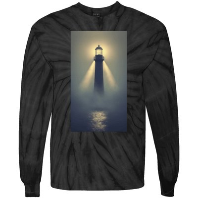 Nautical Lighthouse Beam Ocean Maritime Fog Tie-Dye Long Sleeve Shirt