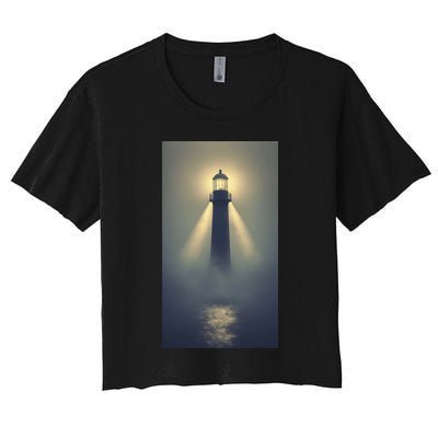 Nautical Lighthouse Beam Ocean Maritime Fog Crop Top