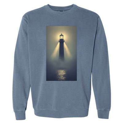 Nautical Lighthouse Beam Ocean Maritime Fog Garment-Dyed Sweatshirt