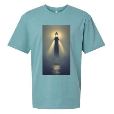 Nautical Lighthouse Beam Ocean Maritime Fog Sueded Cloud Jersey T-Shirt
