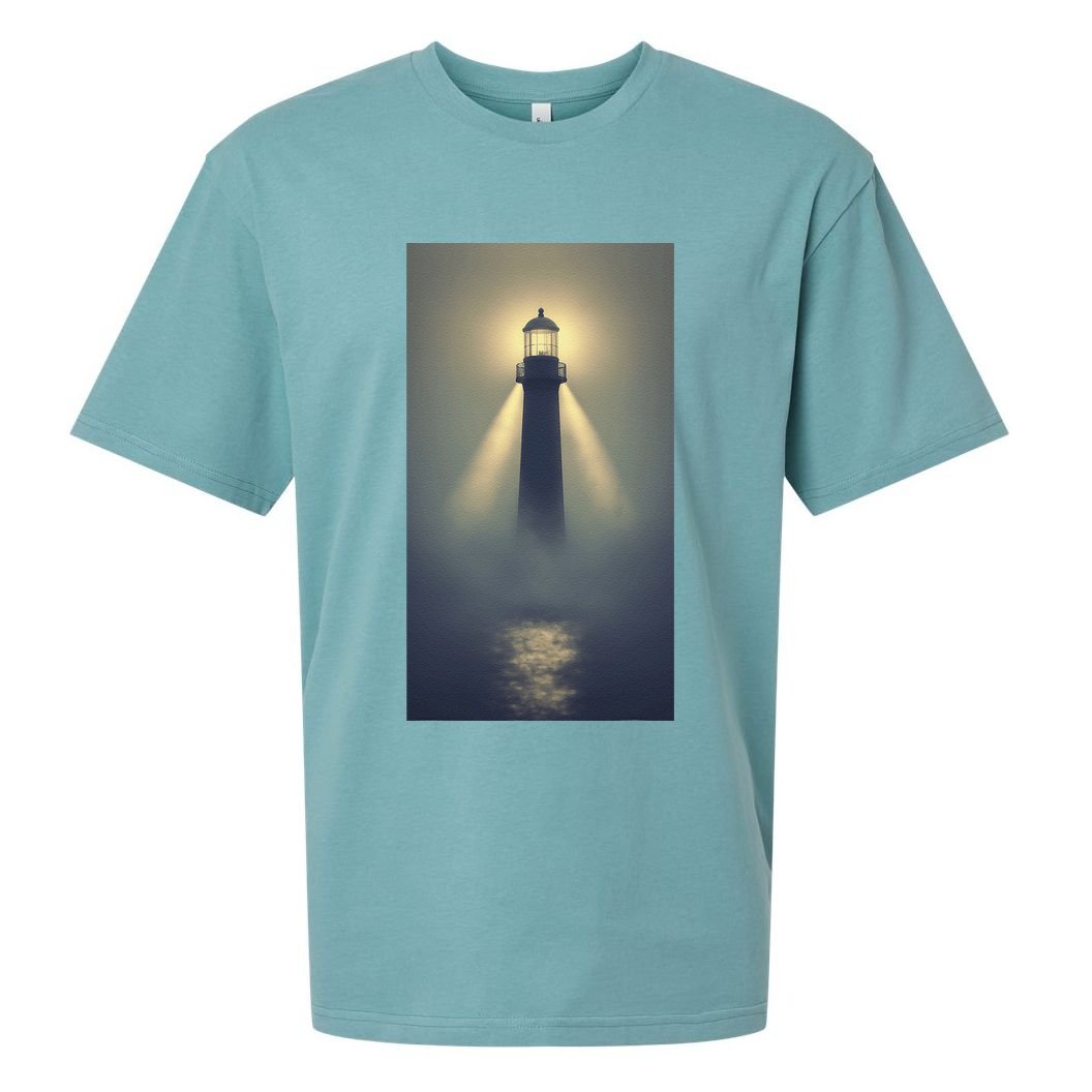 Nautical Lighthouse Beam Ocean Maritime Fog Sueded Cloud Jersey T-Shirt