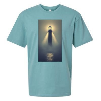 Nautical Lighthouse Beam Ocean Maritime Fog Sueded Cloud Jersey T-Shirt