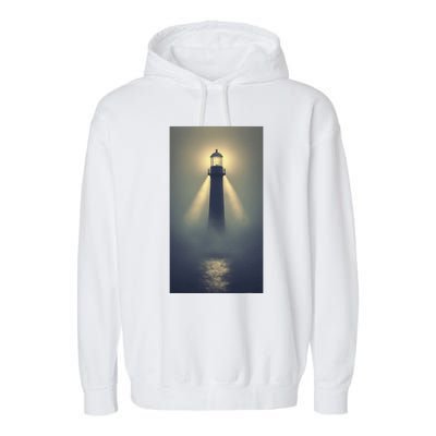 Nautical Lighthouse Beam Ocean Maritime Fog Garment-Dyed Fleece Hoodie