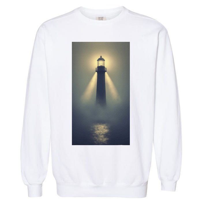 Nautical Lighthouse Beam Ocean Maritime Fog Garment-Dyed Sweatshirt