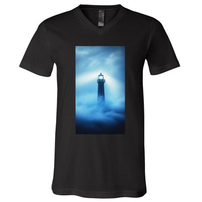 Nautical Lighthouse Beam Nautical Themes Maritime V-Neck T-Shirt