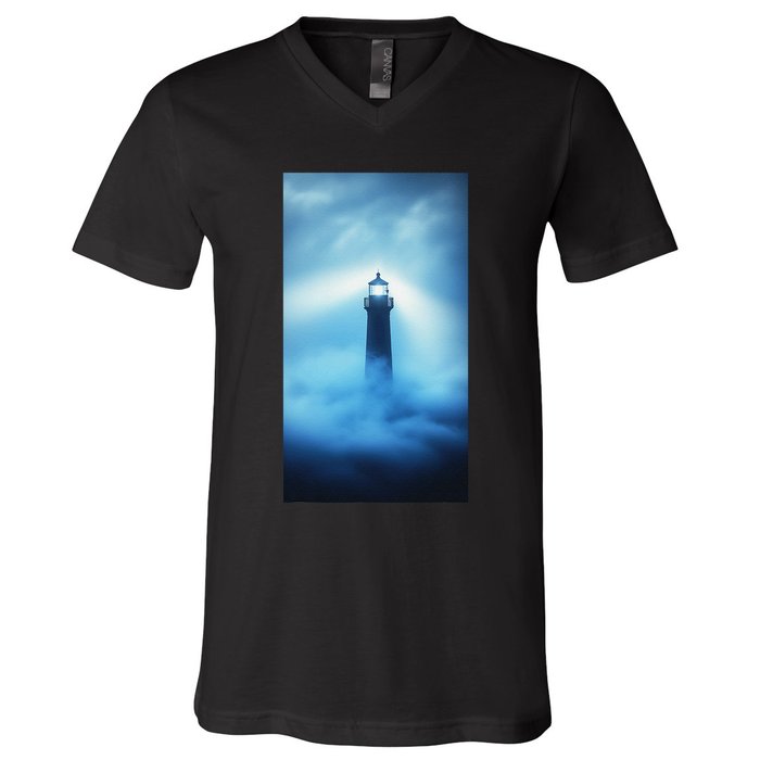 Nautical Lighthouse Beam Nautical Themes Maritime V-Neck T-Shirt