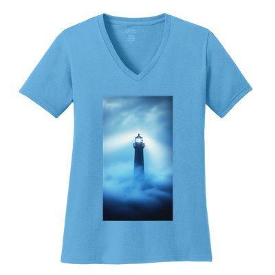 Nautical Lighthouse Beam Nautical Themes Maritime Women's V-Neck T-Shirt