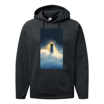 Nautical Lighthouse Beam Ocean Maritime Fog Performance Fleece Hoodie