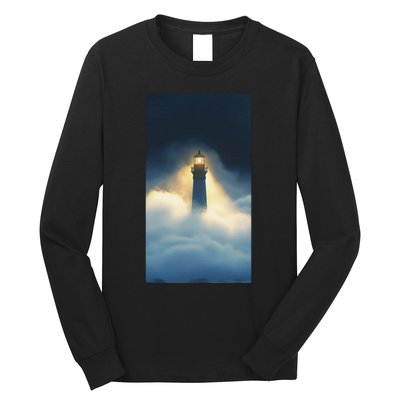 Nautical Lighthouse Beam Ocean Maritime Fog Long Sleeve Shirt