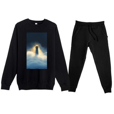 Nautical Lighthouse Beam Ocean Maritime Fog Premium Crewneck Sweatsuit Set