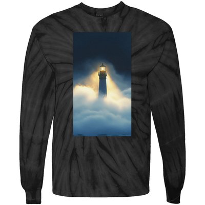 Nautical Lighthouse Beam Ocean Maritime Fog Tie-Dye Long Sleeve Shirt