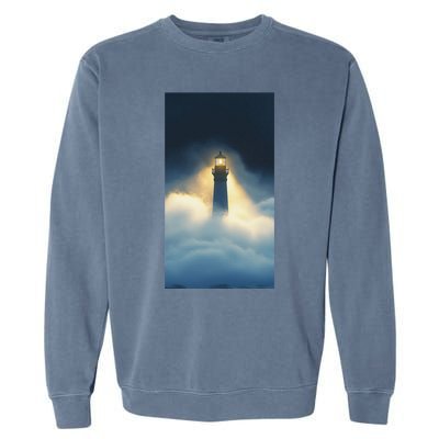 Nautical Lighthouse Beam Ocean Maritime Fog Garment-Dyed Sweatshirt