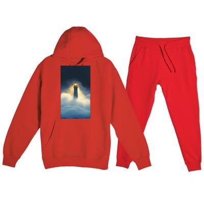 Nautical Lighthouse Beam Ocean Maritime Fog Premium Hooded Sweatsuit Set