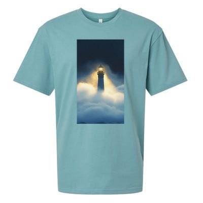 Nautical Lighthouse Beam Ocean Maritime Fog Sueded Cloud Jersey T-Shirt