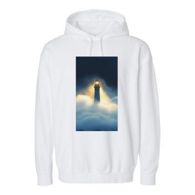 Nautical Lighthouse Beam Ocean Maritime Fog Garment-Dyed Fleece Hoodie