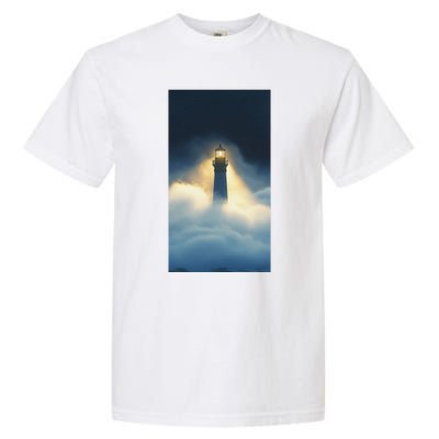 Nautical Lighthouse Beam Ocean Maritime Fog Garment-Dyed Heavyweight T-Shirt