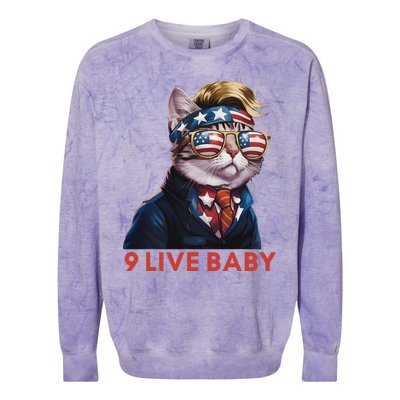 Nine Lives Baby Cat In Suite With Trump Hair American Flag Colorblast Crewneck Sweatshirt