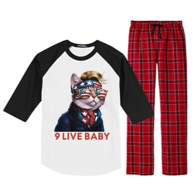 Nine Lives Baby Cat In Suite With Trump Hair American Flag Raglan Sleeve Pajama Set