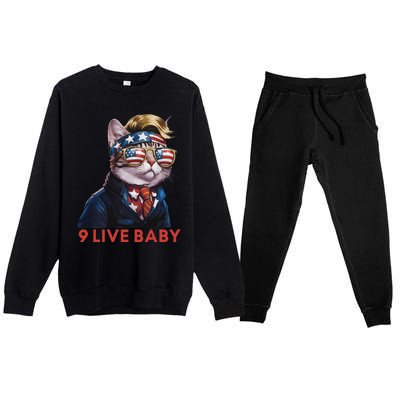 Nine Lives Baby Cat In Suite With Trump Hair American Flag Premium Crewneck Sweatsuit Set