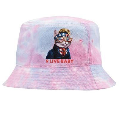 Nine Lives Baby Cat In Suite With Trump Hair American Flag Tie-Dyed Bucket Hat