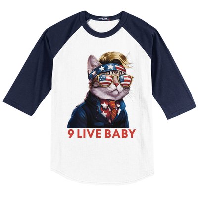 Nine Lives Baby Cat In Suite With Trump Hair American Flag Baseball Sleeve Shirt