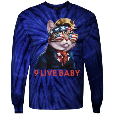 Nine Lives Baby Cat In Suite With Trump Hair American Flag Tie-Dye Long Sleeve Shirt