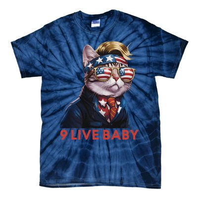 Nine Lives Baby Cat In Suite With Trump Hair American Flag Tie-Dye T-Shirt