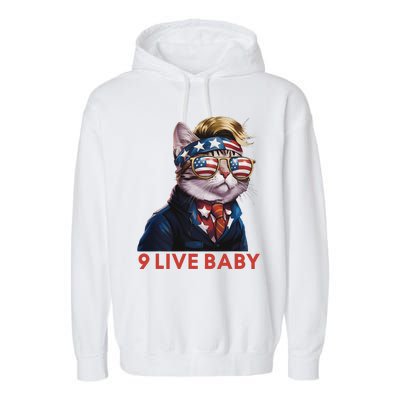 Nine Lives Baby Cat In Suite With Trump Hair American Flag Garment-Dyed Fleece Hoodie