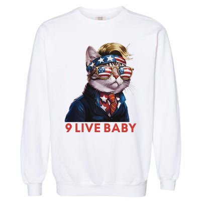 Nine Lives Baby Cat In Suite With Trump Hair American Flag Garment-Dyed Sweatshirt