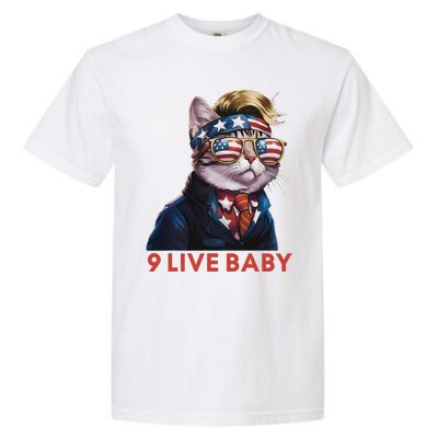 Nine Lives Baby Cat In Suite With Trump Hair American Flag Garment-Dyed Heavyweight T-Shirt