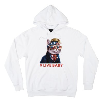 Nine Lives Baby Cat In Suite With Trump Hair American Flag Hoodie