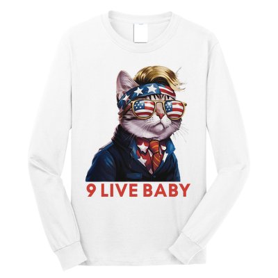 Nine Lives Baby Cat In Suite With Trump Hair American Flag Long Sleeve Shirt