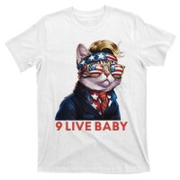 Nine Lives Baby Cat In Suite With Trump Hair American Flag T-Shirt