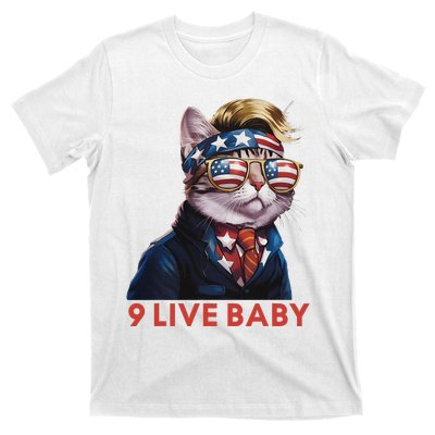 Nine Lives Baby Cat In Suite With Trump Hair American Flag T-Shirt