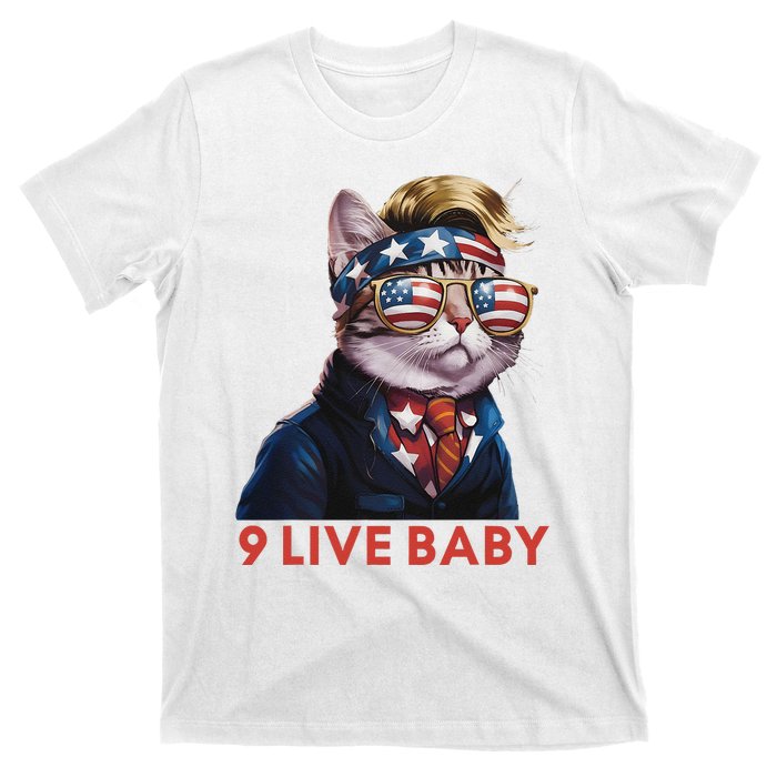 Nine Lives Baby Cat In Suite With Trump Hair American Flag T-Shirt