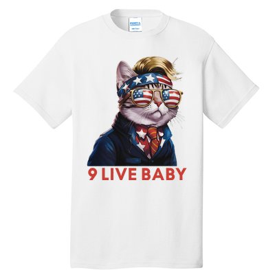 Nine Lives Baby Cat In Suite With Trump Hair American Flag Tall T-Shirt