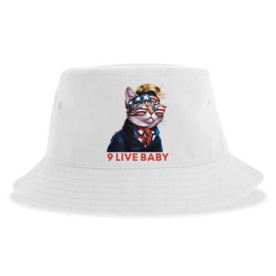 Nine Lives Baby Cat In Suite With Trump Hair American Flag Sustainable Bucket Hat