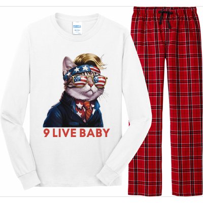 Nine Lives Baby Cat In Suite With Trump Hair American Flag Long Sleeve Pajama Set