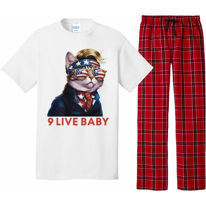 Nine Lives Baby Cat In Suite With Trump Hair American Flag Pajama Set