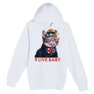 Nine Lives Baby Cat In Suite With Trump Hair American Flag Premium Pullover Hoodie