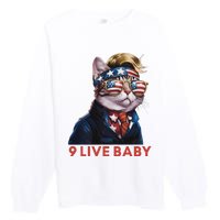 Nine Lives Baby Cat In Suite With Trump Hair American Flag Premium Crewneck Sweatshirt