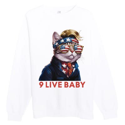 Nine Lives Baby Cat In Suite With Trump Hair American Flag Premium Crewneck Sweatshirt