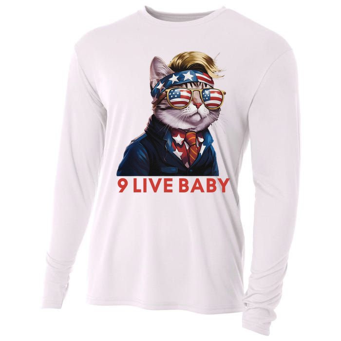 Nine Lives Baby Cat In Suite With Trump Hair American Flag Cooling Performance Long Sleeve Crew