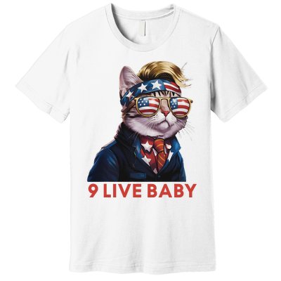 Nine Lives Baby Cat In Suite With Trump Hair American Flag Premium T-Shirt