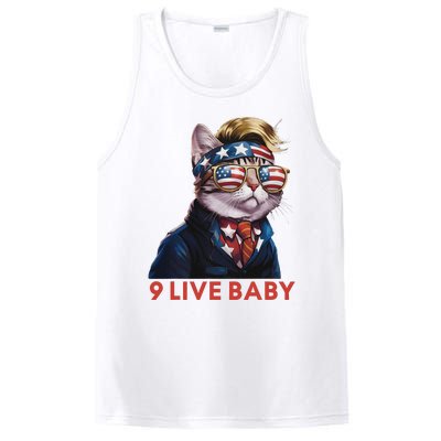 Nine Lives Baby Cat In Suite With Trump Hair American Flag PosiCharge Competitor Tank