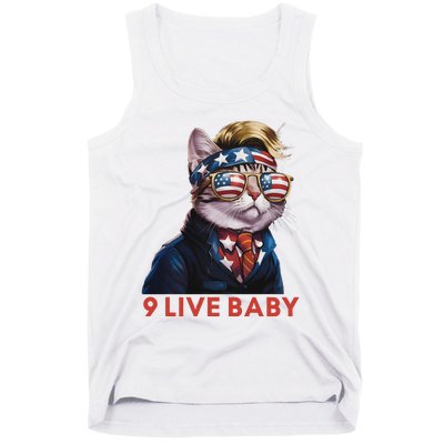 Nine Lives Baby Cat In Suite With Trump Hair American Flag Tank Top