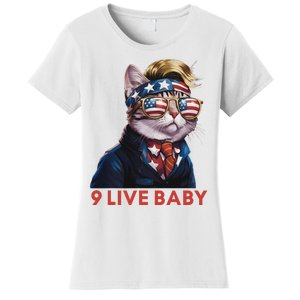 Nine Lives Baby Cat In Suite With Trump Hair American Flag Women's T-Shirt