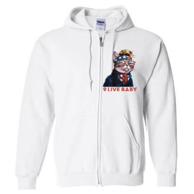 Nine Lives Baby Cat In Suite With Trump Hair American Flag Full Zip Hoodie