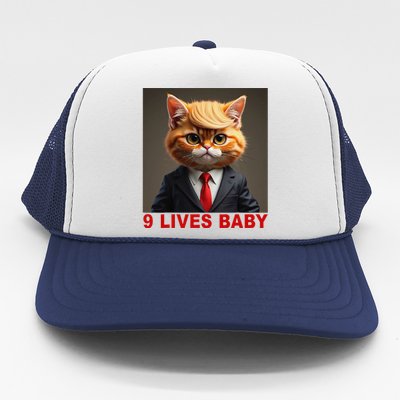 Nine Lives Baby Cat In Suite With Trump Hair Funny Trucker Hat