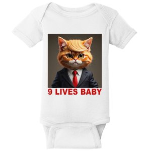 Nine Lives Baby Cat In Suite With Trump Hair Funny Baby Bodysuit